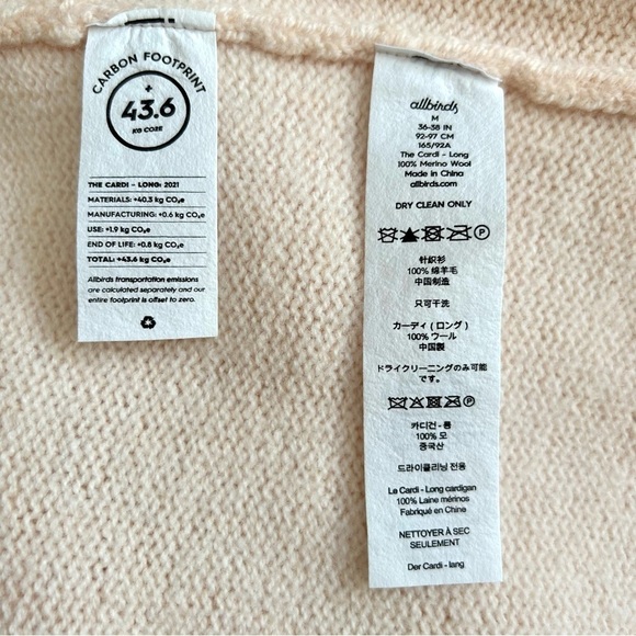 Allbirds Ivory Wool Cardi Long Merino Wool Duster Cardigan Shawl Collar S M New - Picture 12 of 12